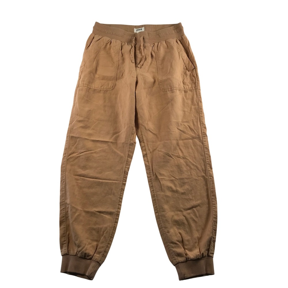 Pact Organic Cotton Linen Blend Joggers Terracotta Tan Ribbed Waist Size M